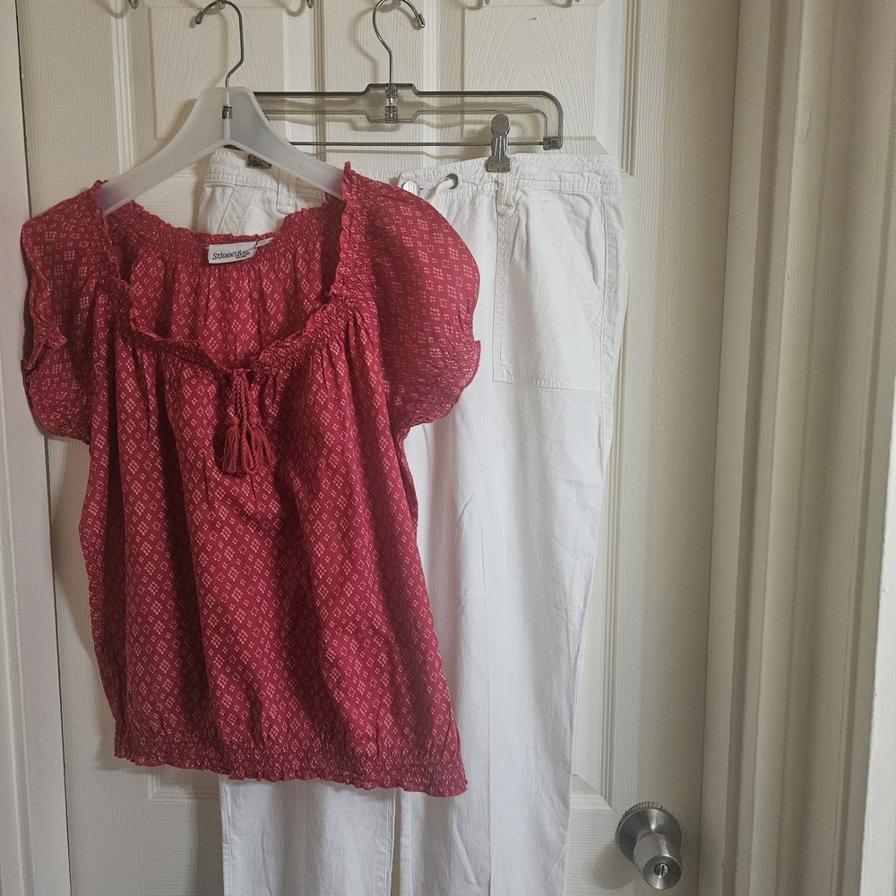 St. John's Bay Red Peasant Blouse - Short Sleeve Women's Top